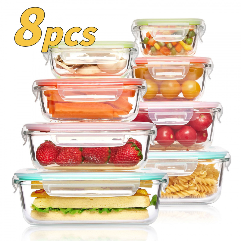 8Pcs Sealed Glass Food Storage - Meal Prep Oven Safe Containers review and price
