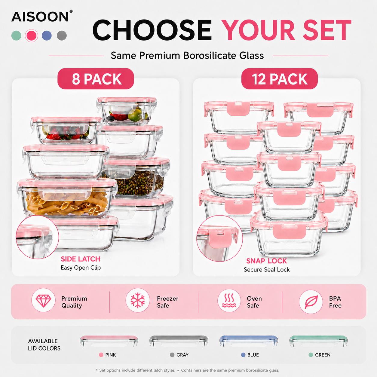 8/12Pcs Stackable Borosilicate - Meal Prep Oven Safe Containers review and price